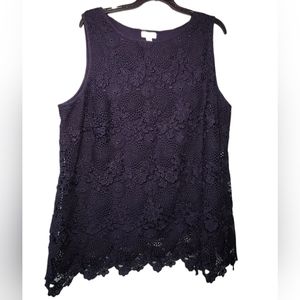 J. Jill Navy Crochet Lace Overlay Sleeveless Top